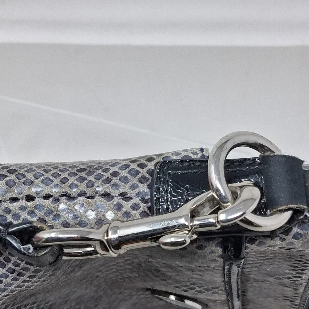 Coach Snakeskin Print Crossbody Bag Grey Black North South Messenger Zip Pocket